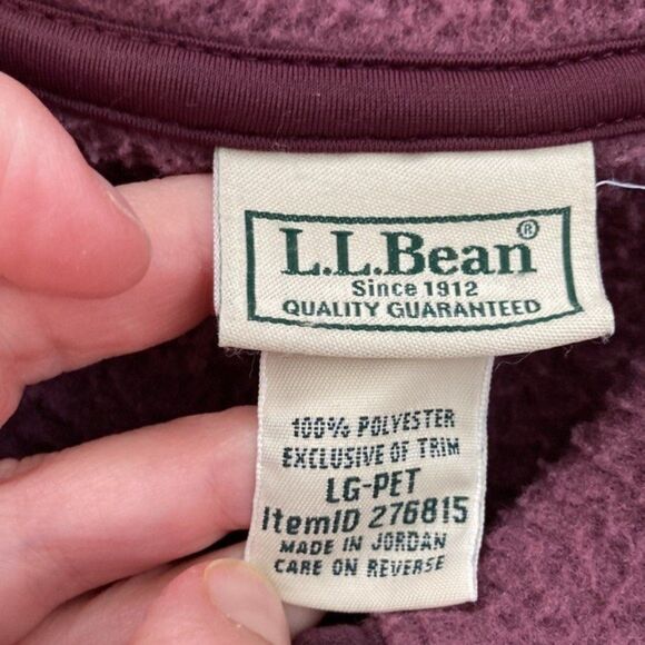 LLBean Burgundy Fleece Pocket Fall Buttonup Jacket Size Large Petite - Picture 10 of 11